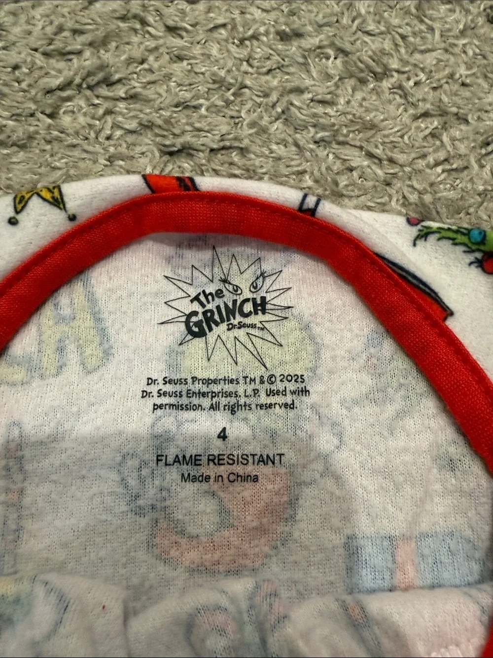 Kids Holiday Pajama Set - White & Red Grinch Print